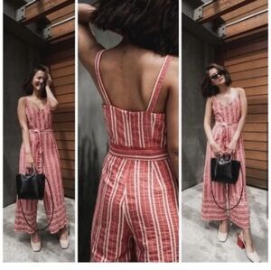 Anthropologie Red and White Striped Jumpsuit